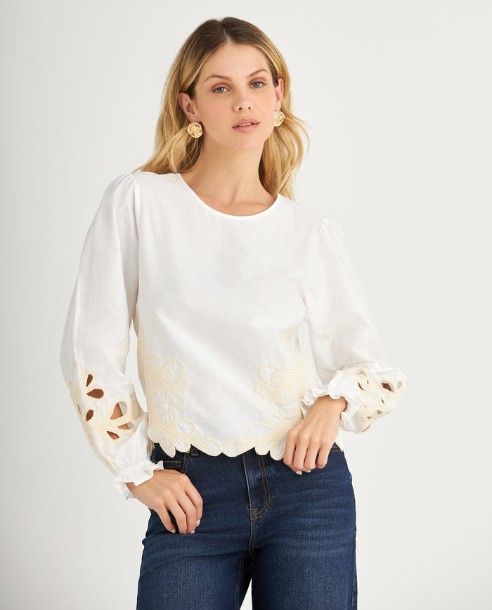 Camisa con detalles bordados para mujer - Crudo 34_619F102_CRU111001_0