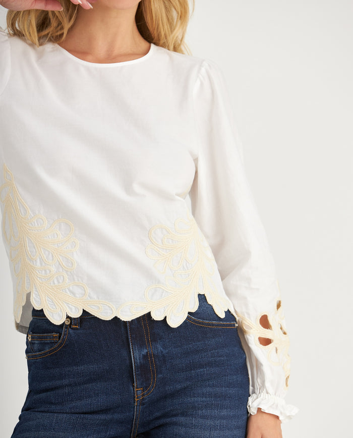 Camisa con detalles bordados para mujer - Crudo 34_619F102_CRU111001_3