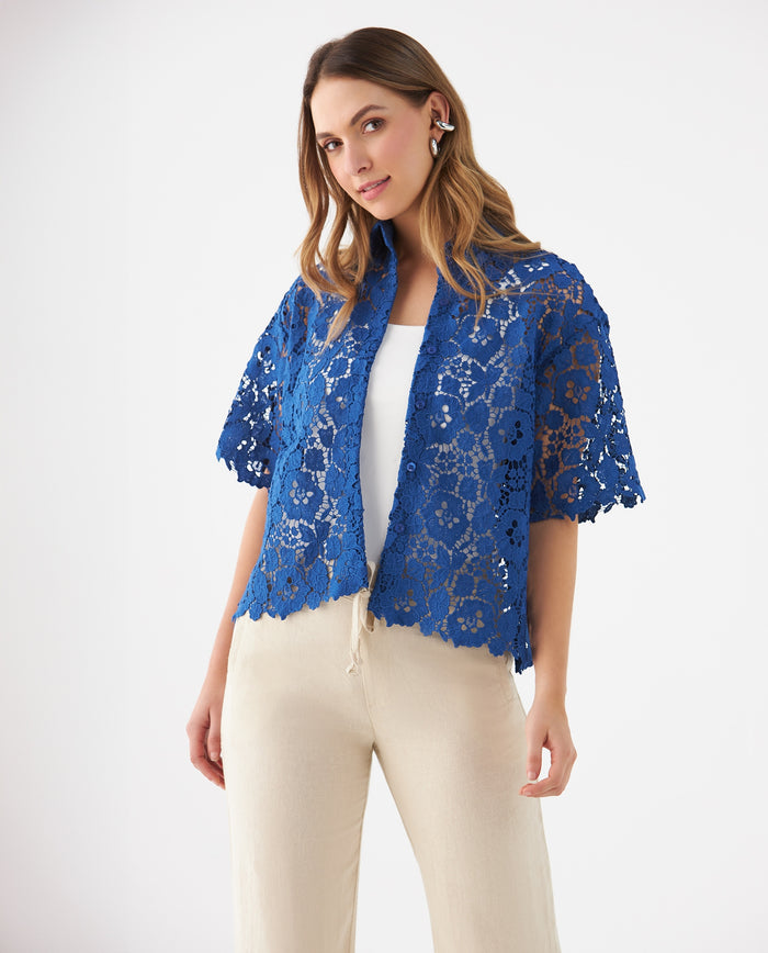 Camisa con detalles desagujados para mujer - Azul 34_619F202_AZU164019_0