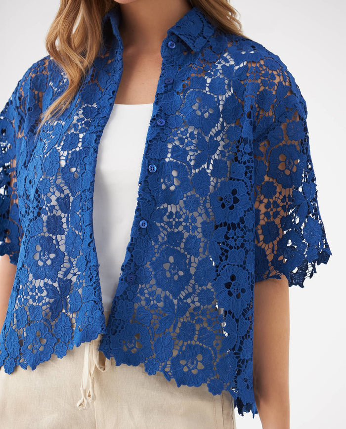 Camisa con detalles desagujados para mujer - Azul 34_619F202_AZU164019_3