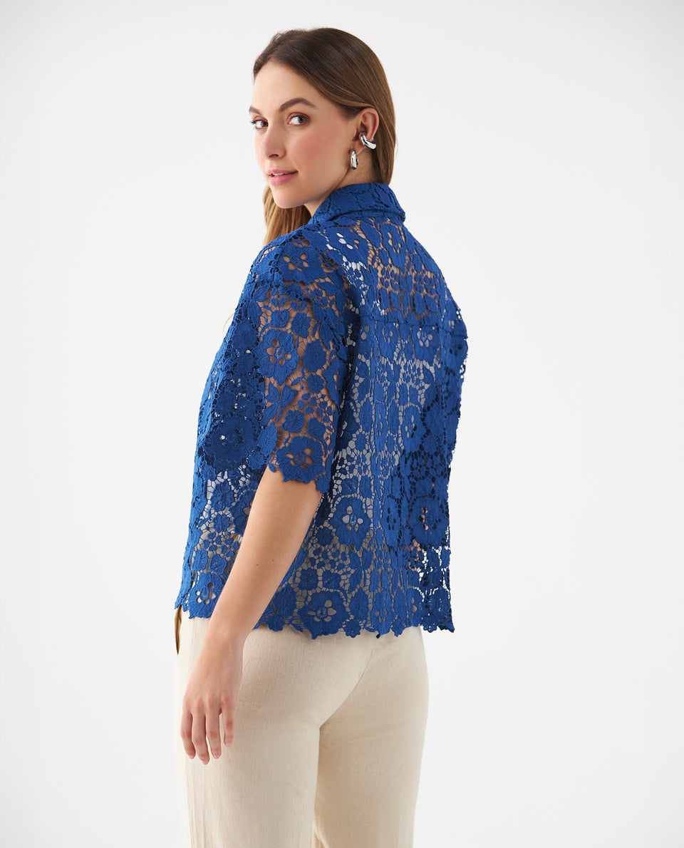 Camisa con detalles desagujados para mujer - Azul 34_619F202_AZU164019_4