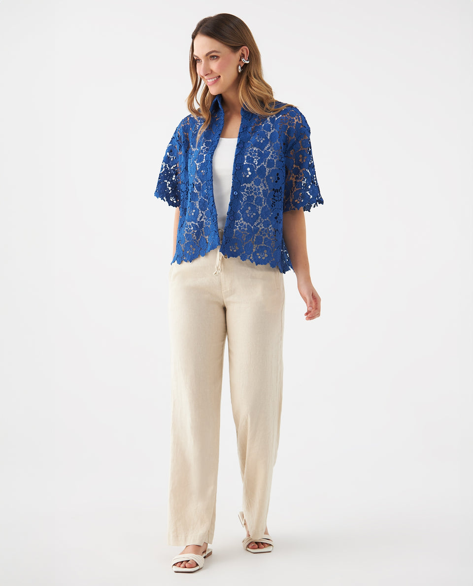 Camisa con detalles desagujados para mujer - Azul 34_619F202_AZU164019_5