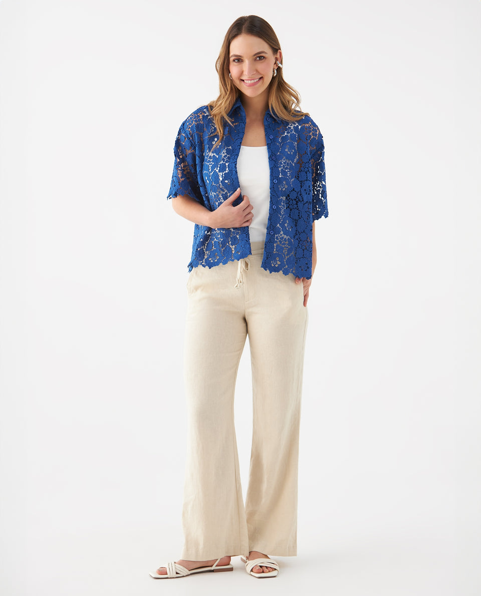 Camisa con detalles desagujados para mujer - Azul 34_619F202_AZU164019_7