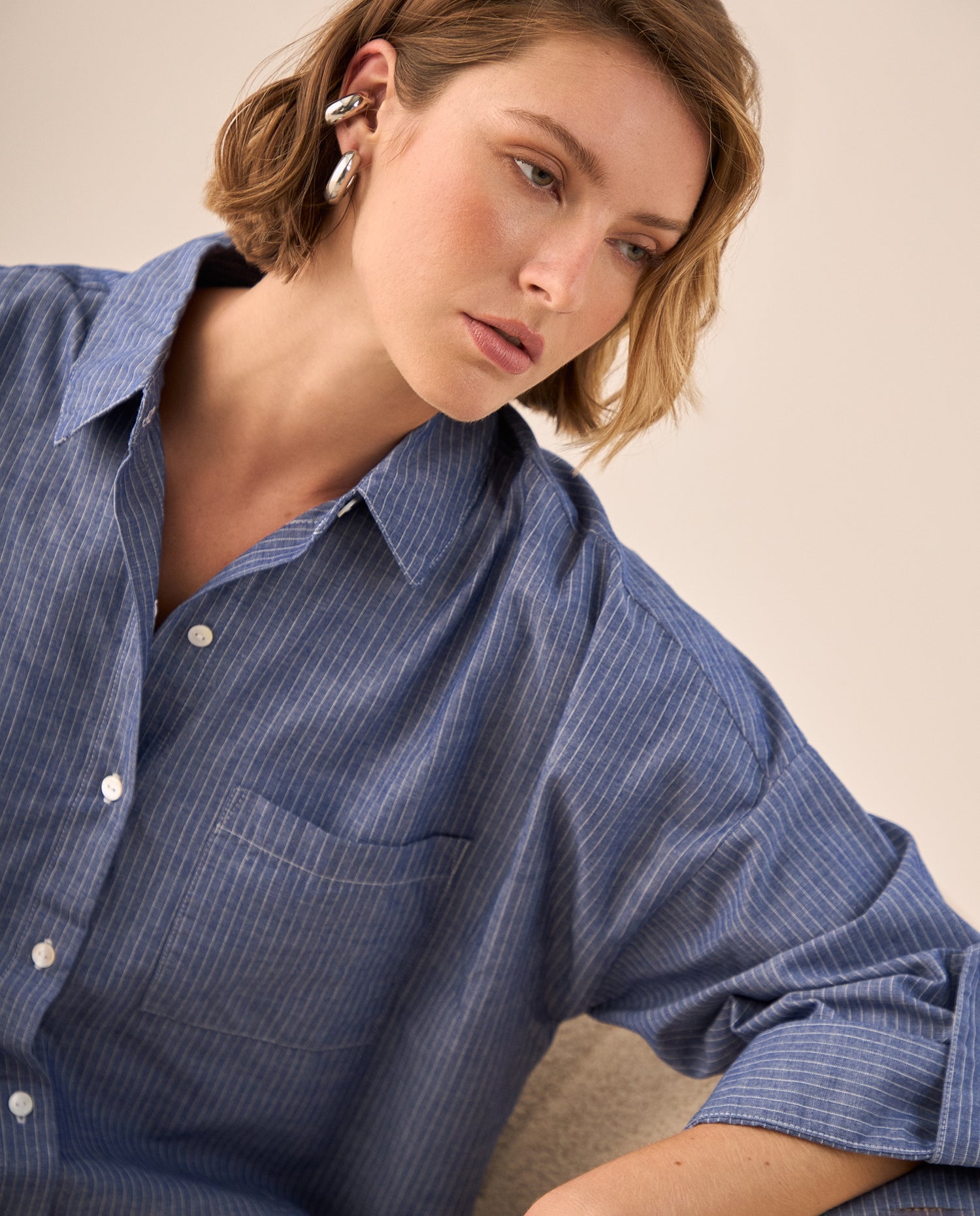 Camisa Oversized Rayas Azul - Azul