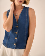 Chaleco Denim con Botones de Madera Natural - Azul