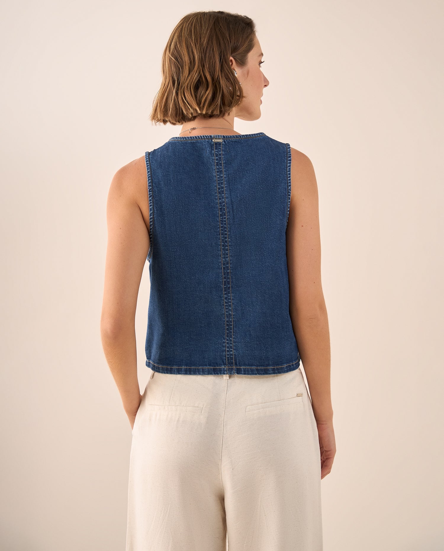 Chaleco Denim con Botones de Madera Natural - Azul