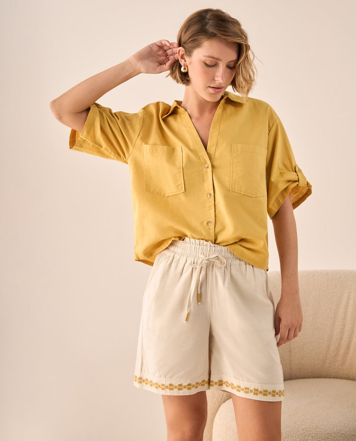 Camisa Amarilla de Algodón y Lino - Amarillo 34_619G015_AMA150942_0