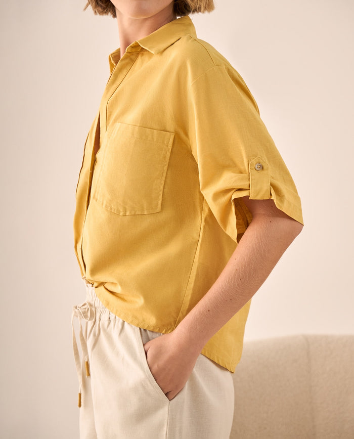 Camisa Amarilla de Algodón y Lino - Amarillo 34_619G015_AMA150942_3