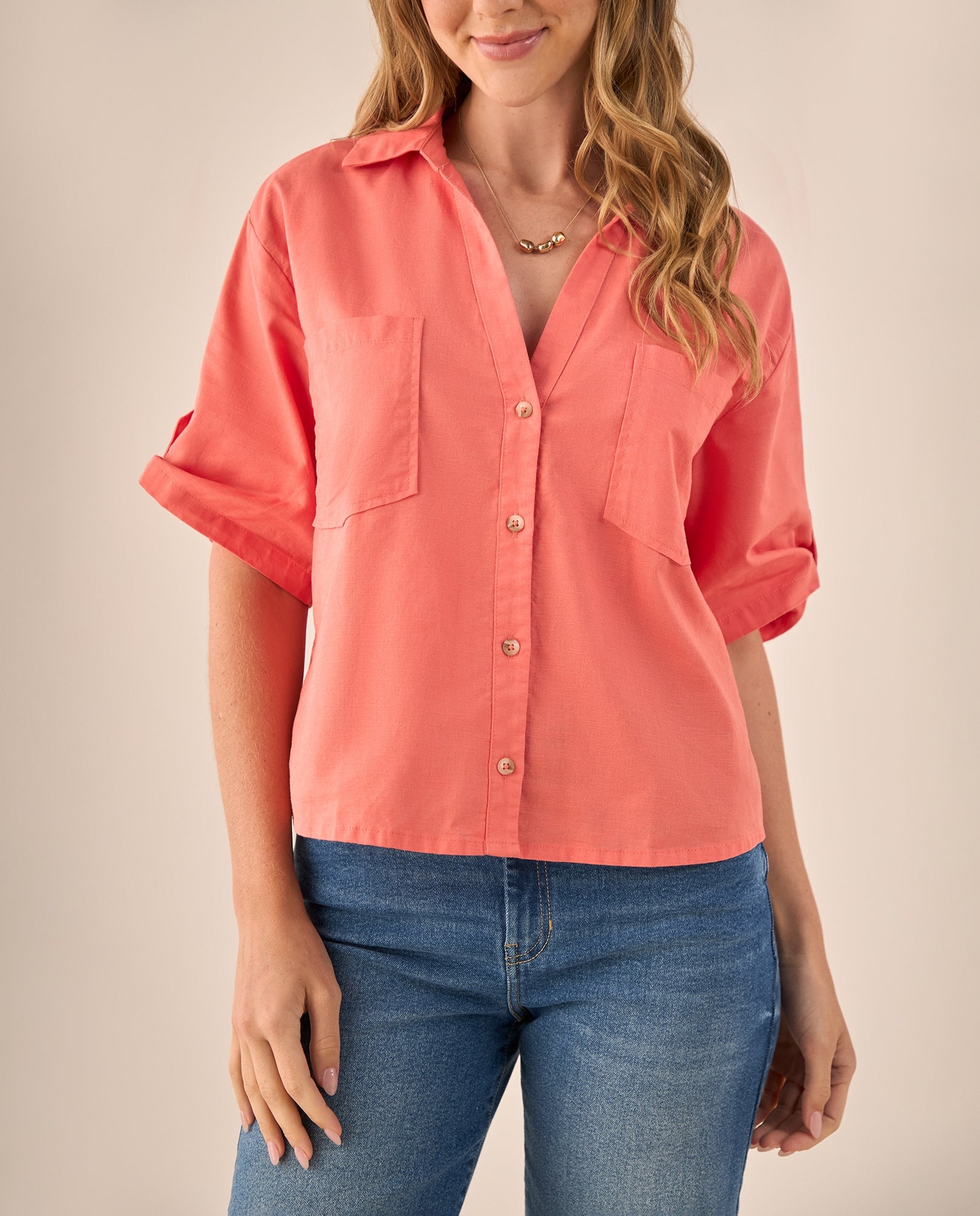 Camisa Amarilla de Algodón y Lino - Naranja 34_619G015_NAR171544_3