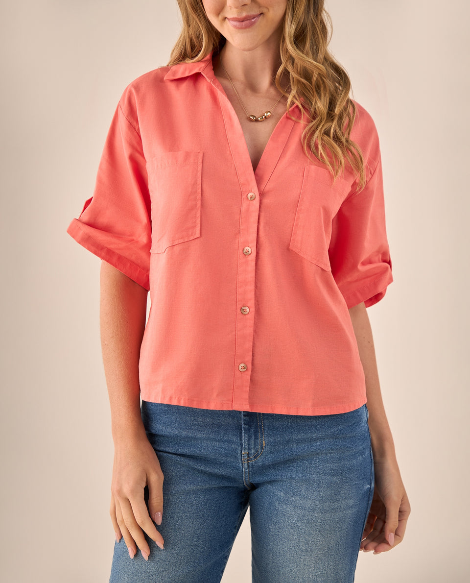 Camisa Amarilla de Algodón y Lino - Naranja 34_619G015_NAR171544_3