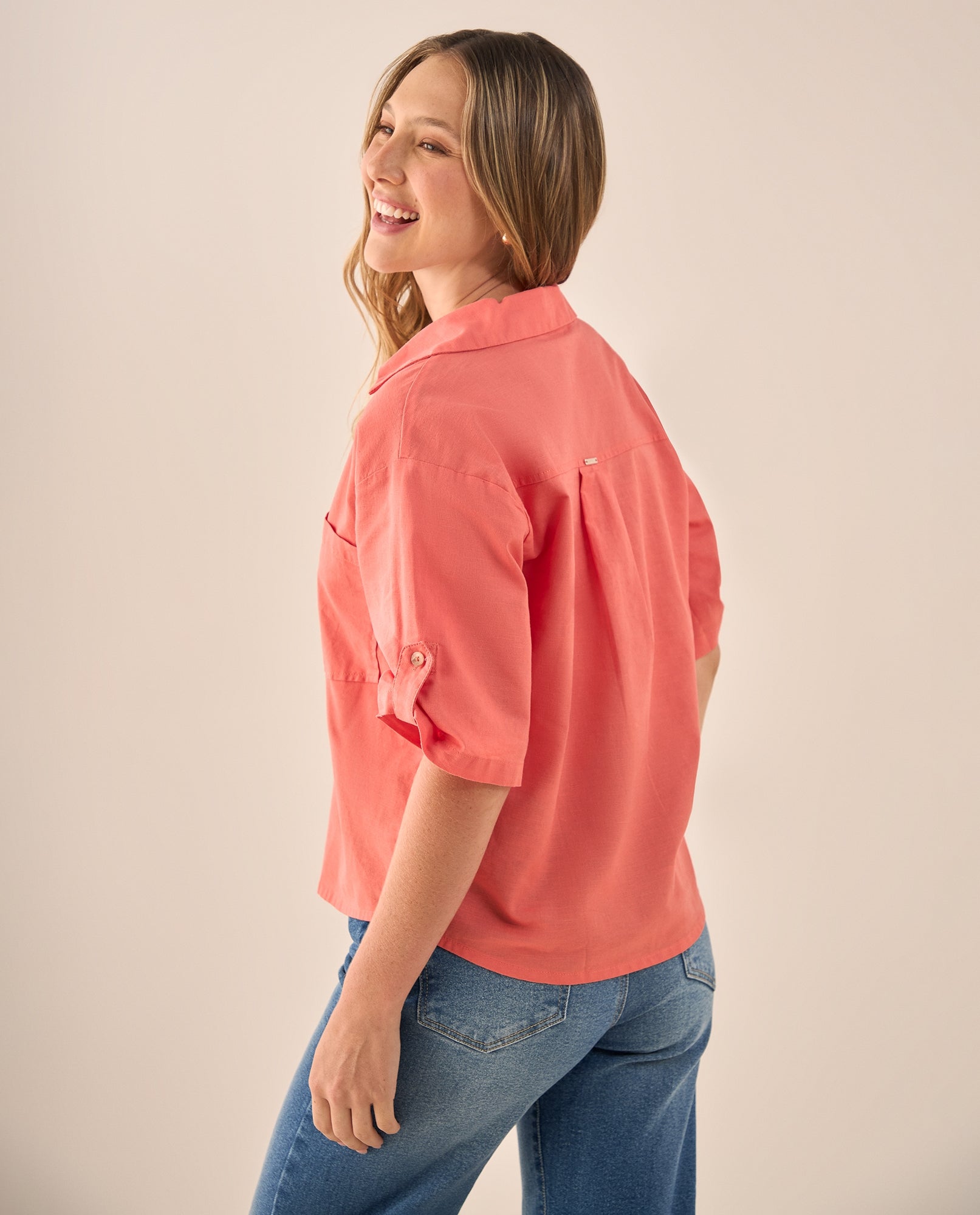 Camisa Amarilla de Algodón y Lino - Naranja 34_619G015_NAR171544_4