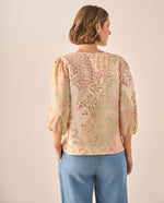 Blusa Floral Patchwork Rosa Manga 3/4 - Rosa