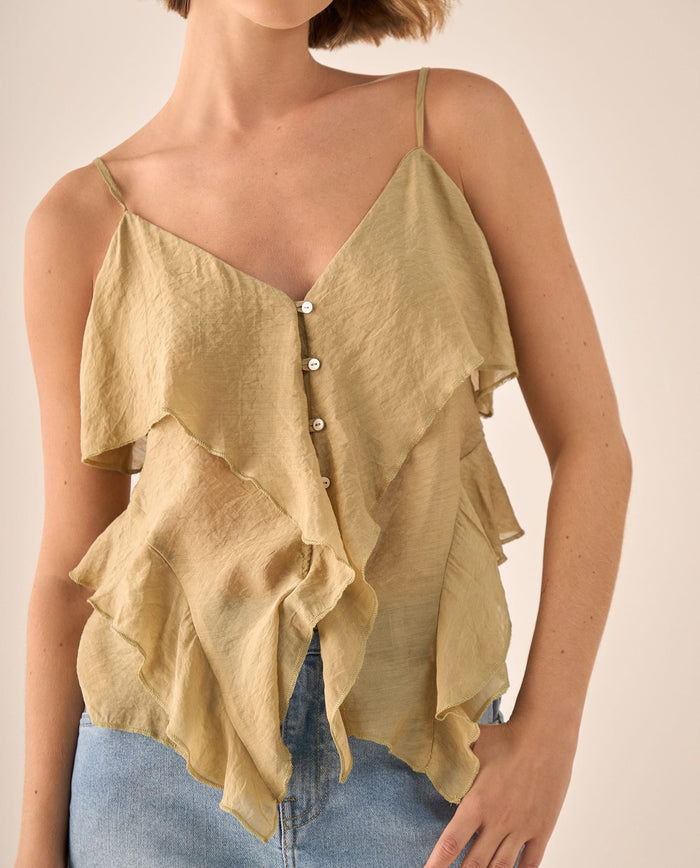 Blusa Beige con Volantes y Botones Nacarados - Beige 34_619G022_BEI161110_0