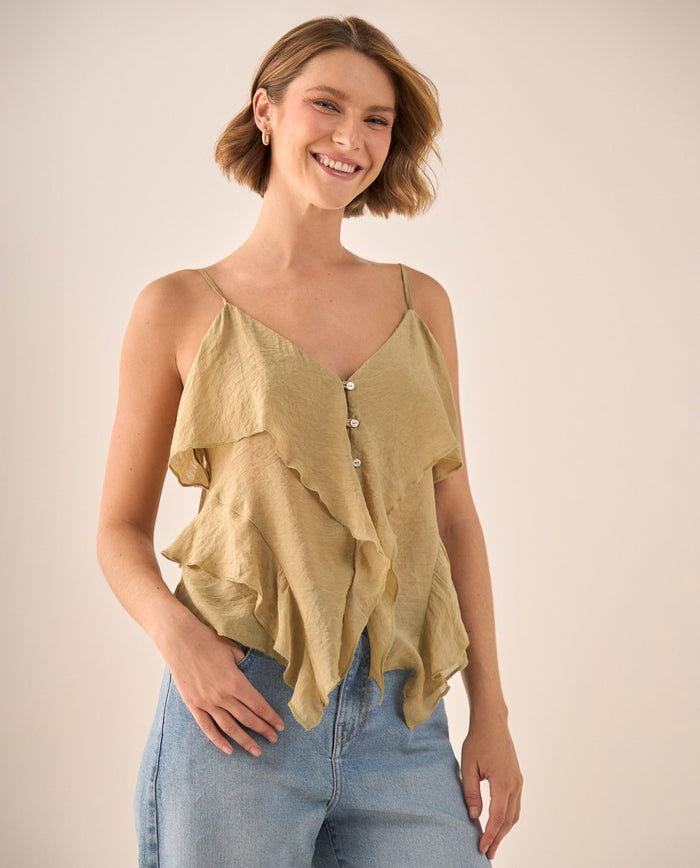 Blusa Beige con Volantes y Botones Nacarados - Beige 34_619G022_BEI161110_3