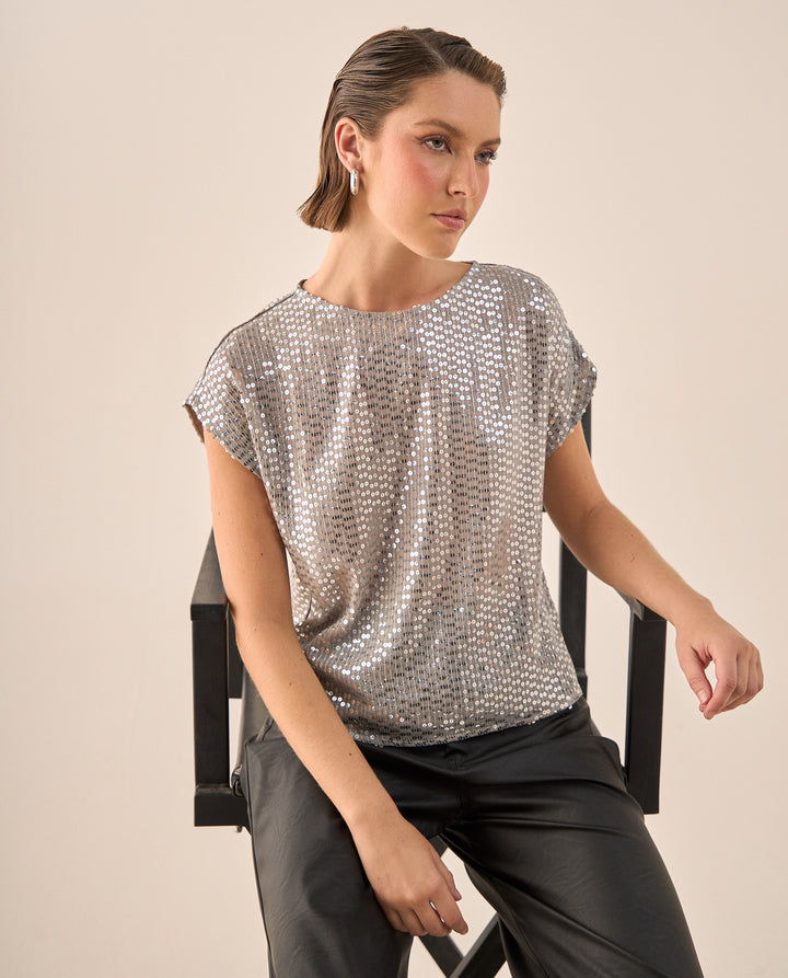 Camisa Gris con Lentejuelas Plateadas - Gris 34_619G032_GRI163802_0