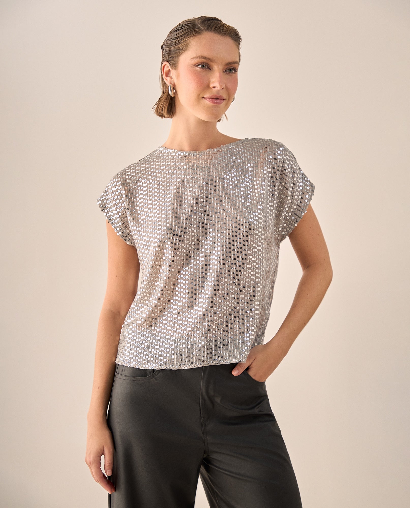 Camisa Gris con Lentejuelas Plateadas - Gris 34_619G032_GRI163802_4