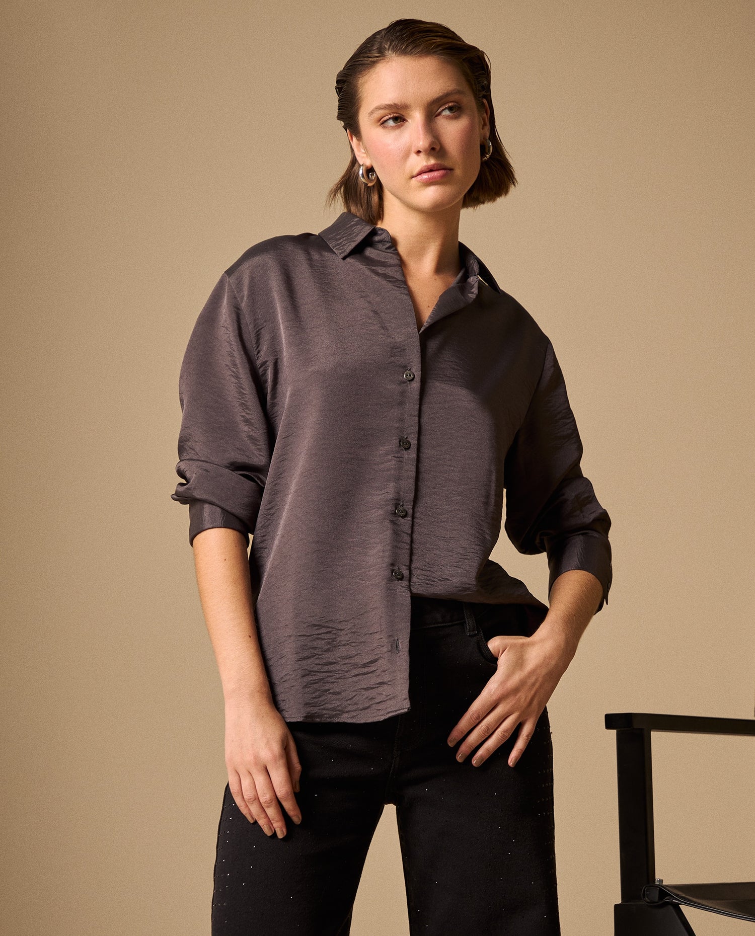 Camisa Gris Textura Premium Manga Larga - Gris