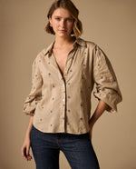 Camisa Estampada Flores Pequeñas Manga 3/4 - Beige