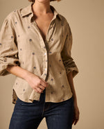 Camisa Estampada Flores Pequeñas Manga 3/4 - Beige