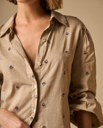 Camisa Estampada Flores Pequeñas Manga 3/4 - Beige