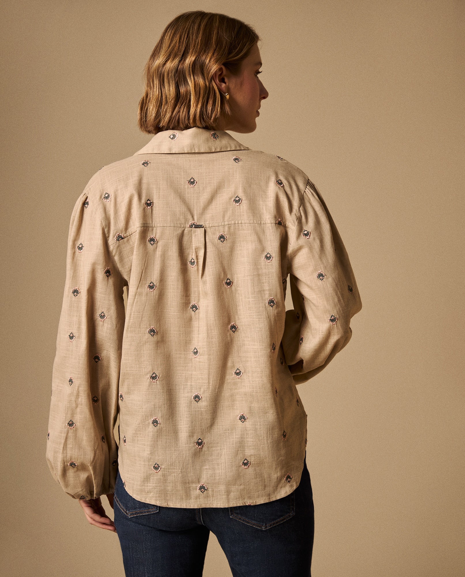 Camisa Estampada Flores Pequeñas Manga 3/4 - Beige 34_619G039_BEI151306_5