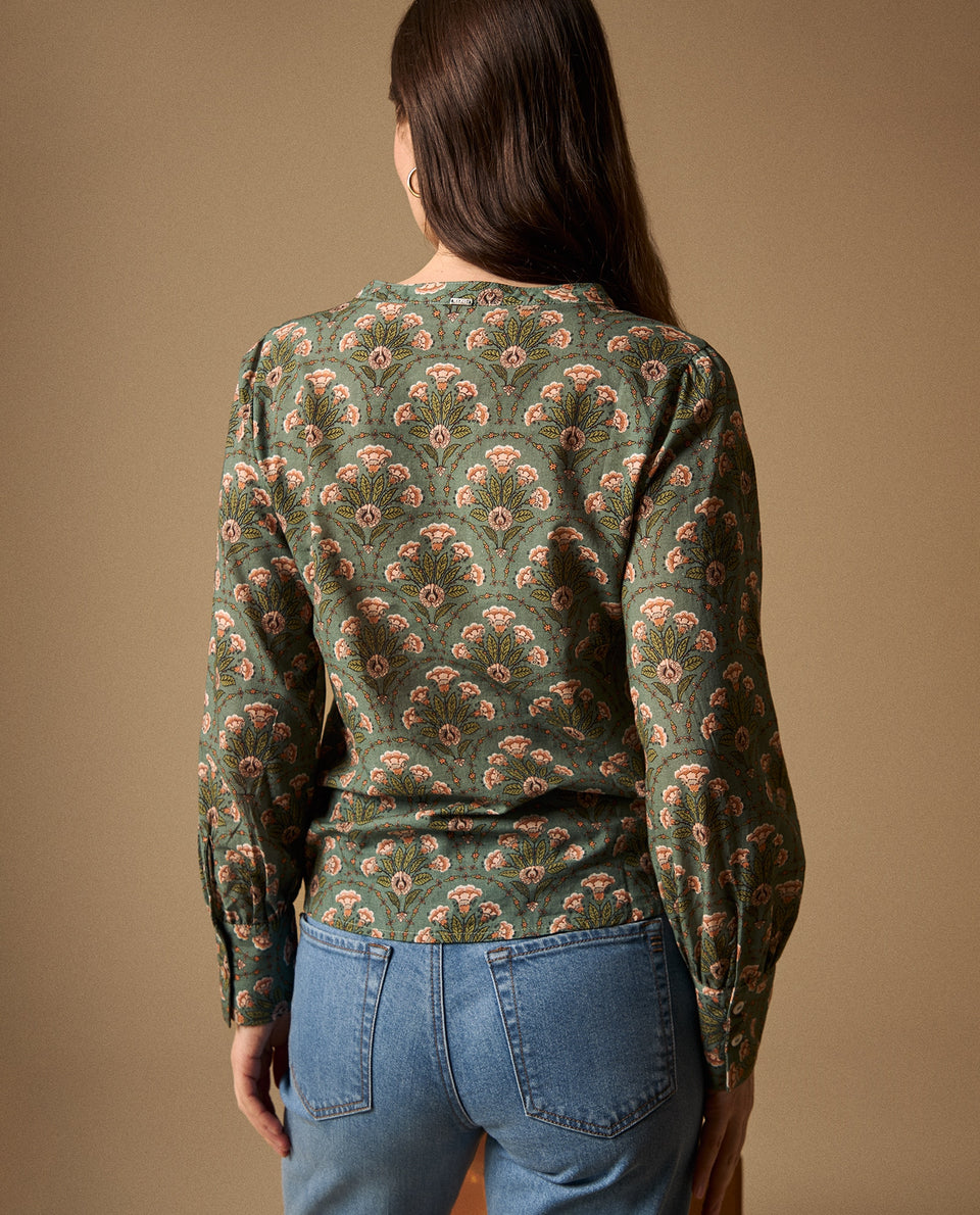 Camisa Estampado Botánico Manga Larga - Verde 34_619G044_VER176009_4