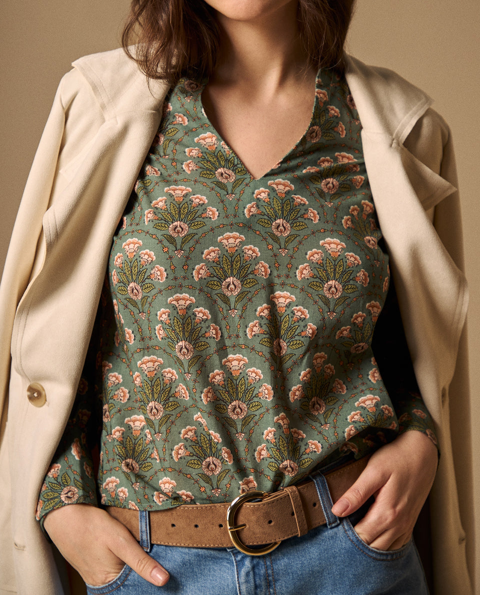 Camisa Estampado Botánico Manga Larga - Verde 34_619G044_VER176009_7