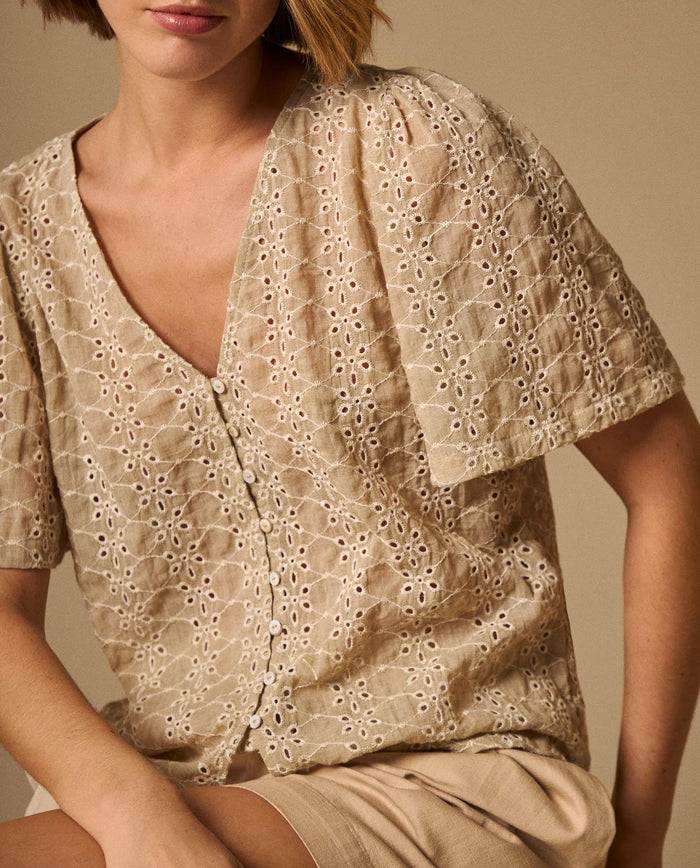 Camisa Bordada con Detalles Artesanales - Beige 34_619G046_BEI151306_0