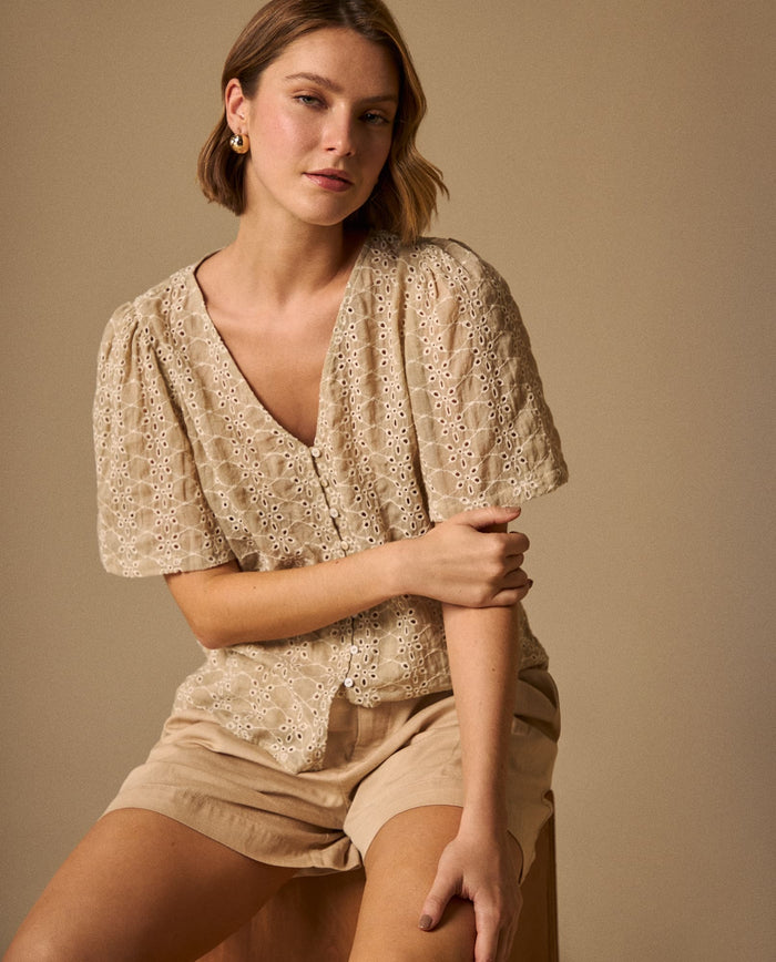 Camisa Bordada con Detalles Artesanales - Beige 34_619G046_BEI151306_3