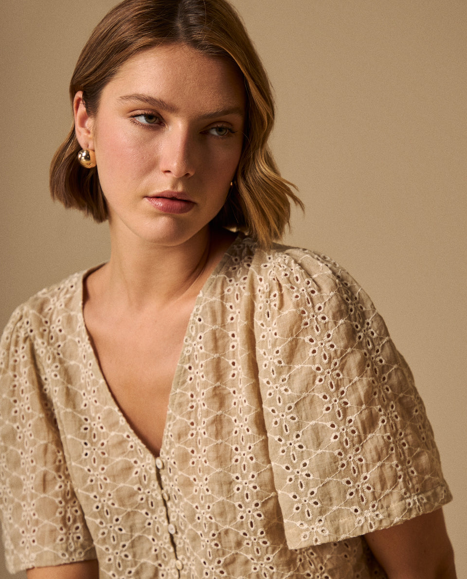 Camisa Bordada con Detalles Artesanales - Beige 34_619G046_BEI151306_4