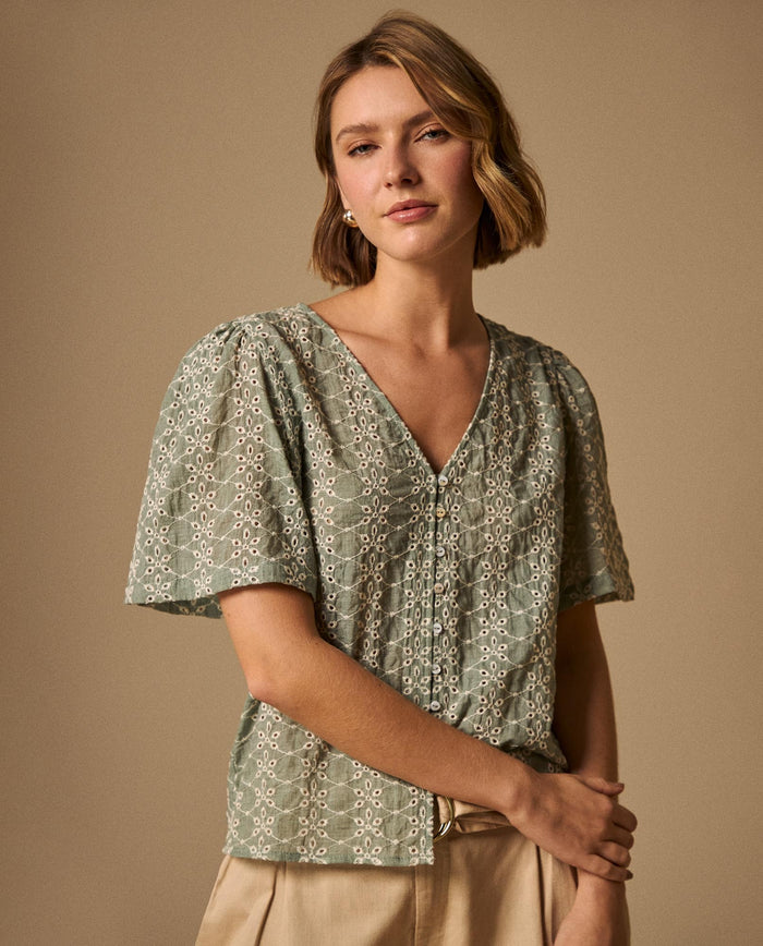 Camisa Bordada con Detalles Artesanales - Verde 34_619G046_VER176009_0