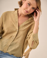 Camisa Beige Oversized con Cuello Camisero - Beige