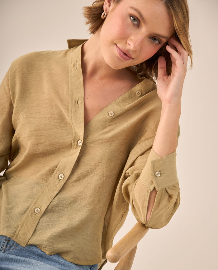 Camisa Beige Oversized con Cuello Camisero - Beige 34_619G048_BEI161110_0