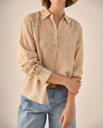 Camisa Floral Rosa Claro Manga Larga - Rosa