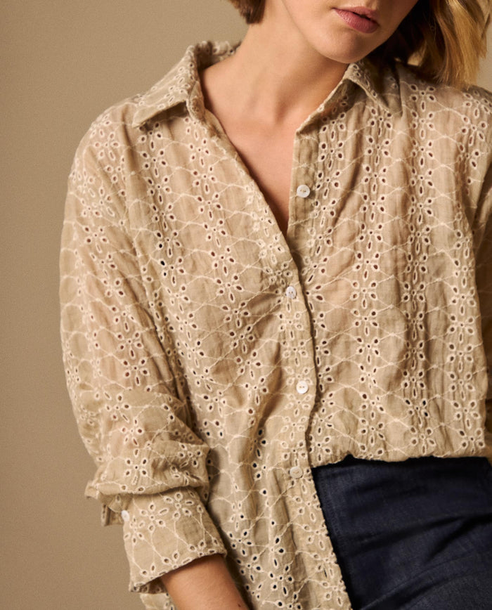 Camisa con Bordado Inglés Calado - Beige 34_619G050_BEI151306_3