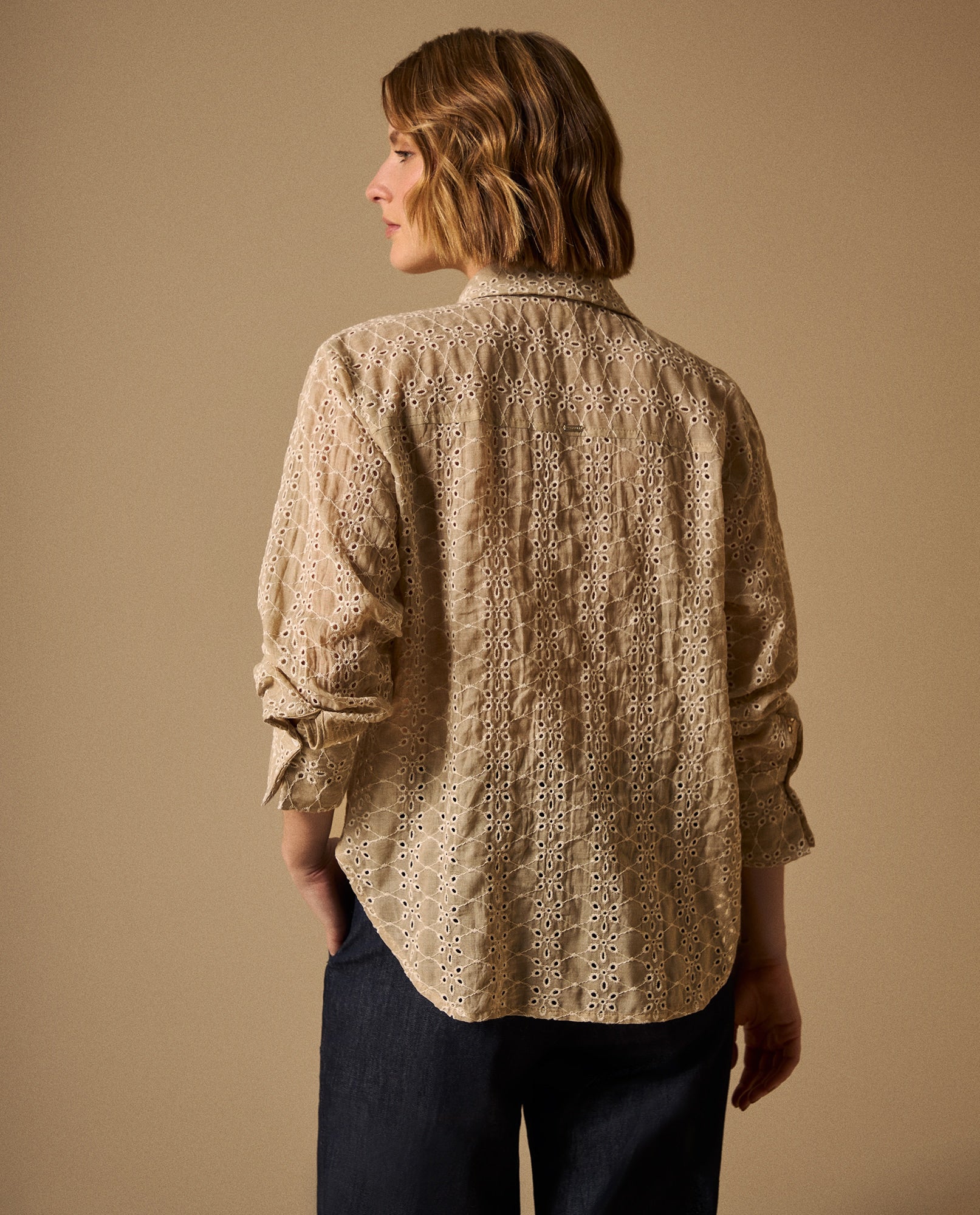 Camisa con Bordado Inglés Calado - Beige 34_619G050_BEI151306_5