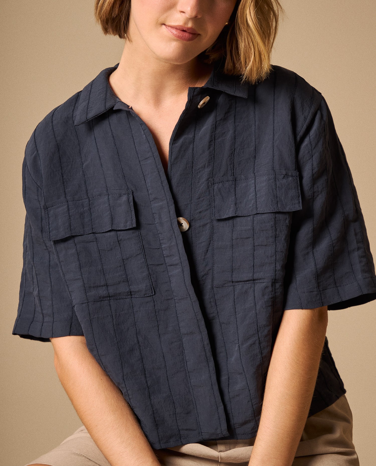 Camisa Textura Crinkle - Azul