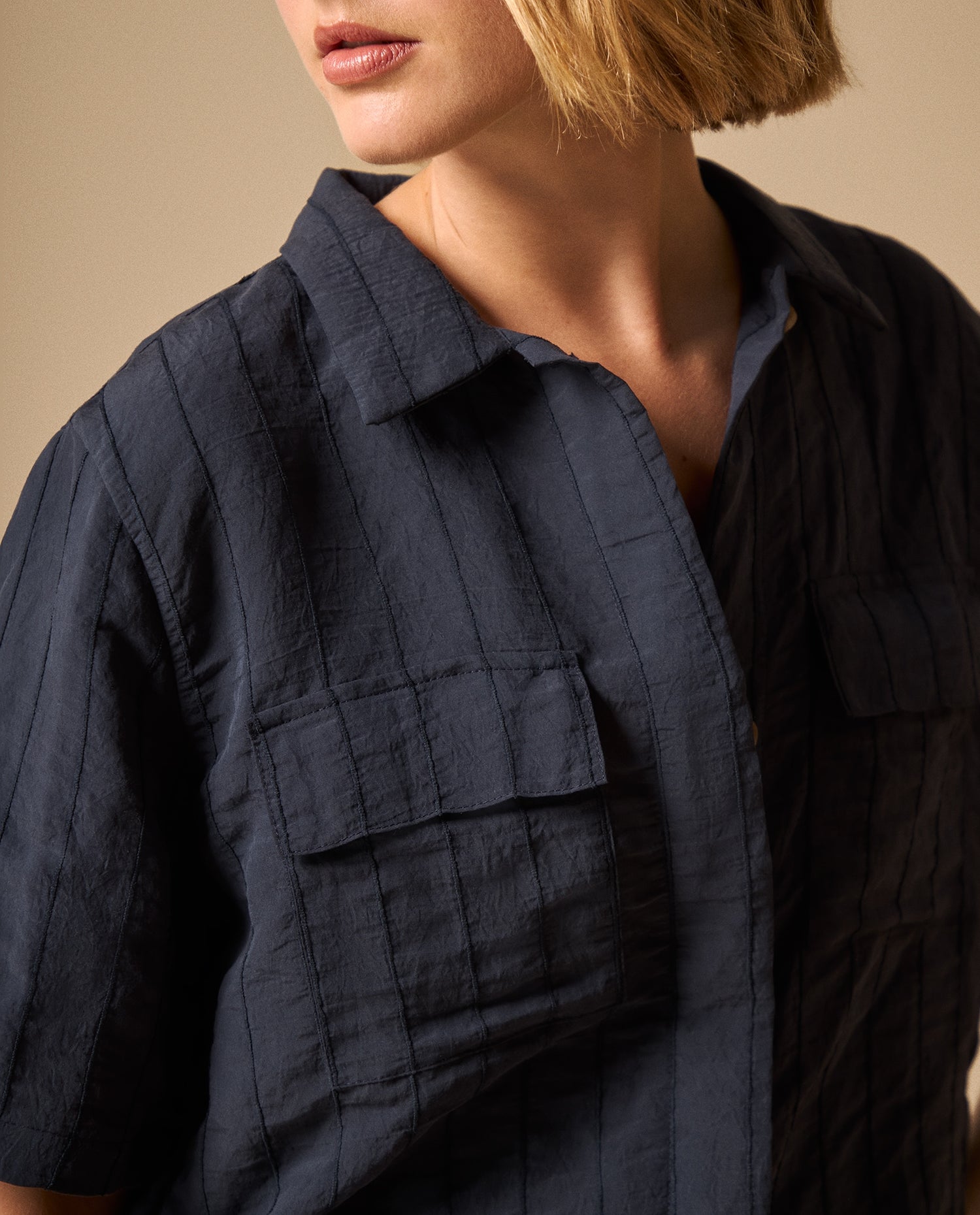 Camisa Textura Crinkle - Azul