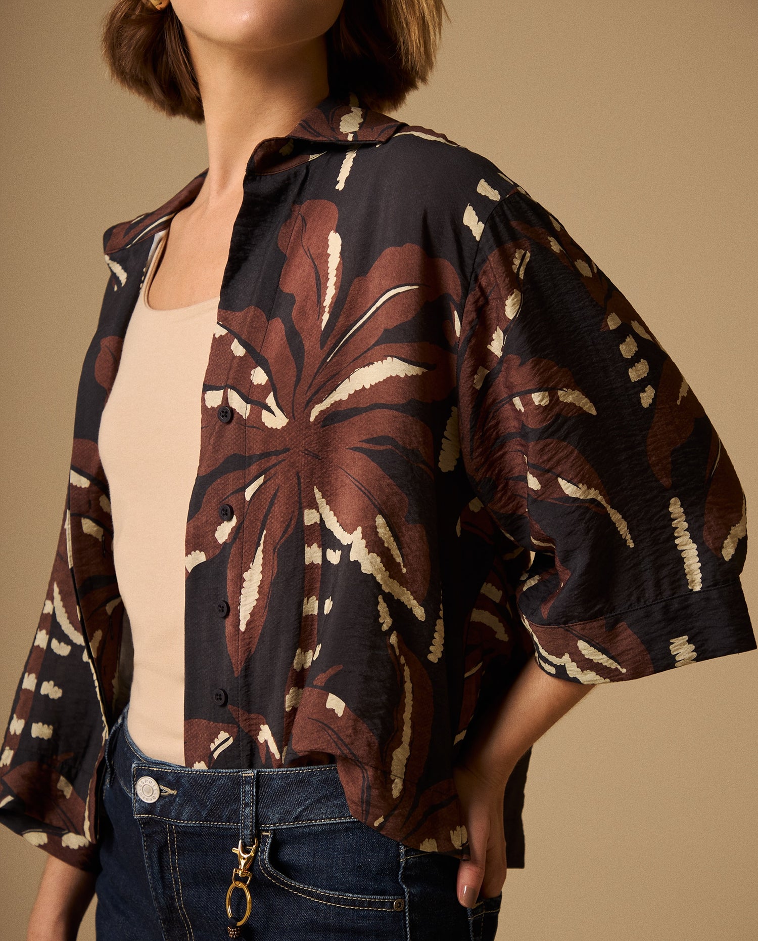 Camisa Estampada Hojas Tropicales - Azul