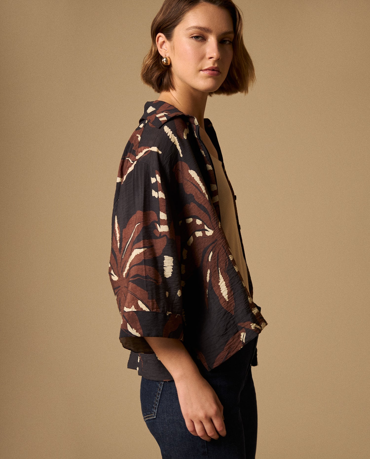 Camisa Estampada Hojas Tropicales - Azul