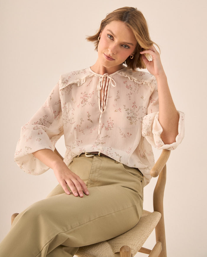 Blusa Floral con Volantes y Cordones - Rosa 34_619G072_ROS131408_0
