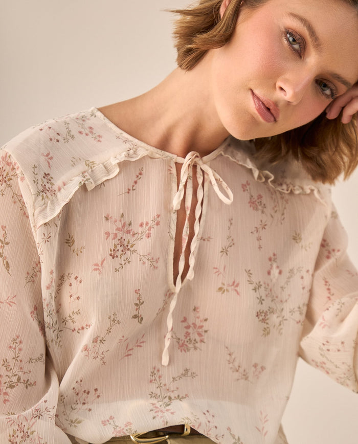 Blusa Floral con Volantes y Cordones - Rosa 34_619G072_ROS131408_3