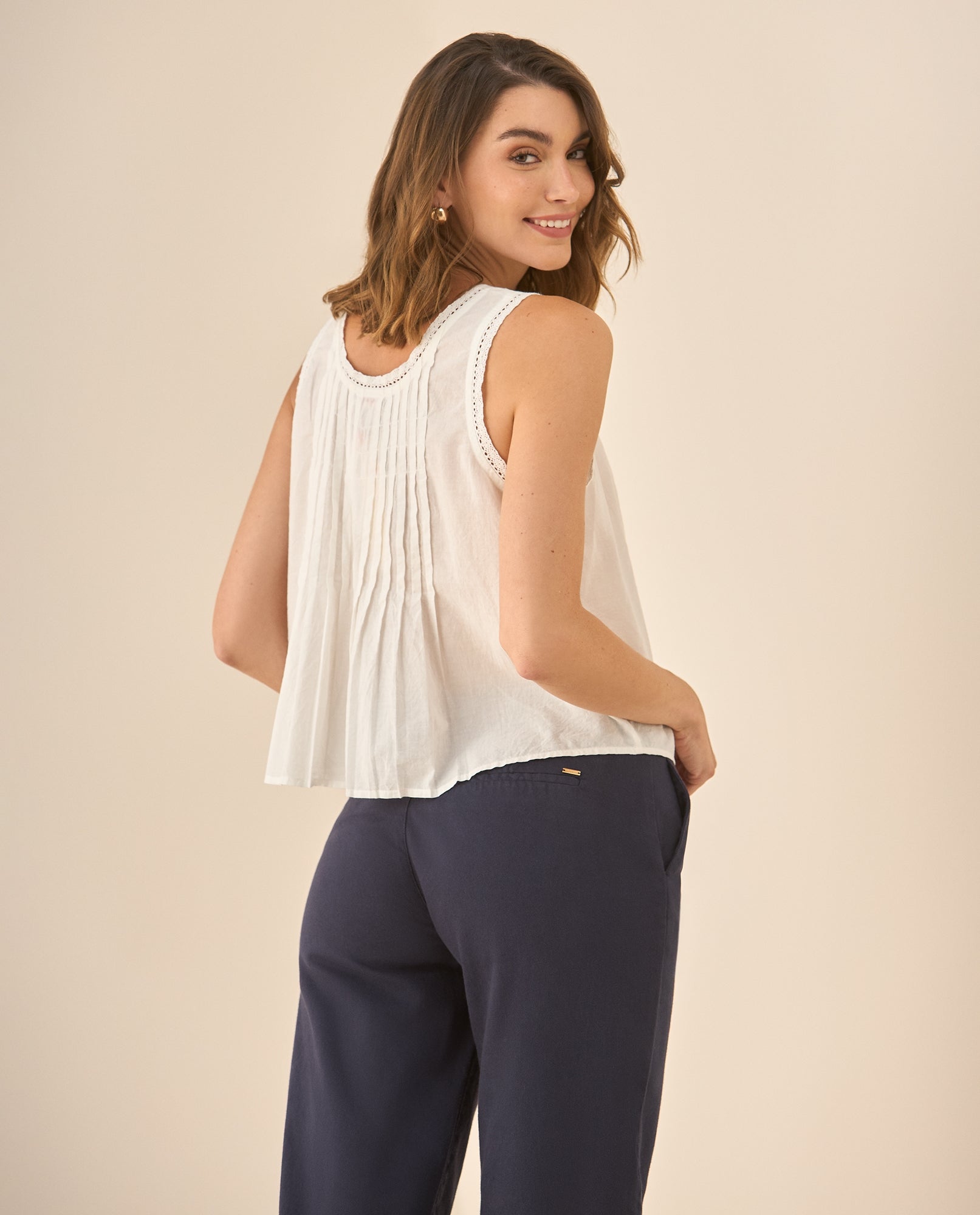 Camisa manga sisa de diseño cerrado para mujer - Blanco 34_619G201_BLA114001_4