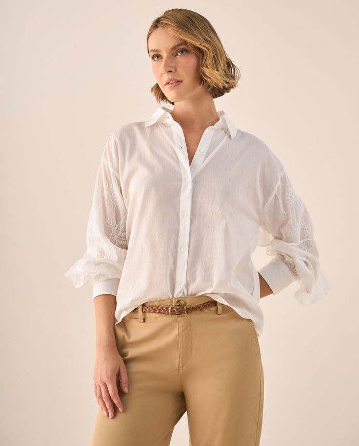 Camisa Blanca con Bordados Florales Artesanales - Crudo 34_619G204_CRU110105_3