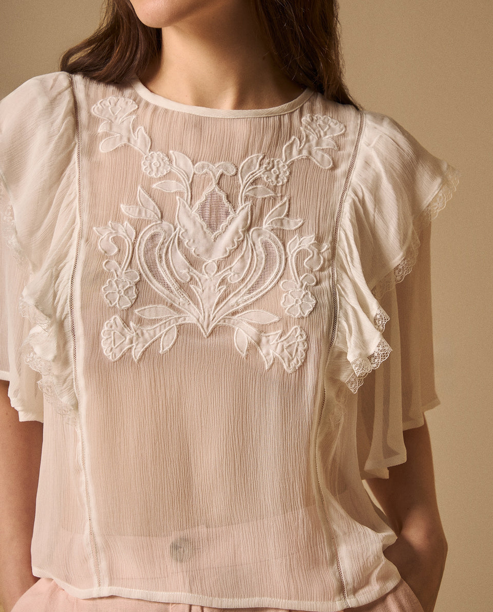 Camisa Crudo con Bordados Florales y Volantes - Crudo 34_619G205_CRU110105_3