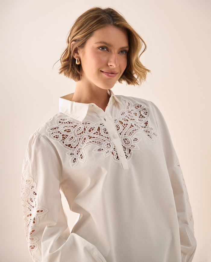 Camisa Blanca con Bordados Calados Artesanales - Crudo 34_619G212_CRU144500_3