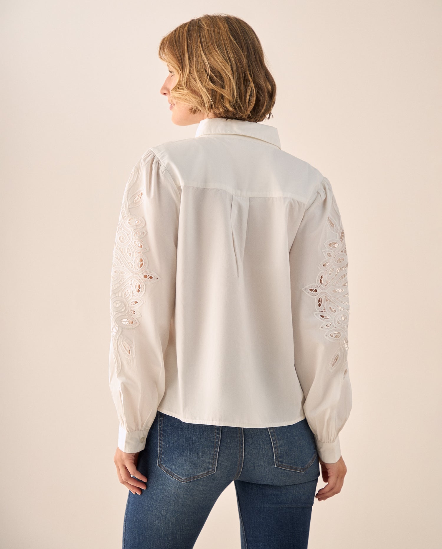 Camisa Blanca con Bordados Calados Artesanales - Crudo