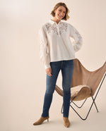 Camisa Blanca con Bordados Calados Artesanales - Crudo