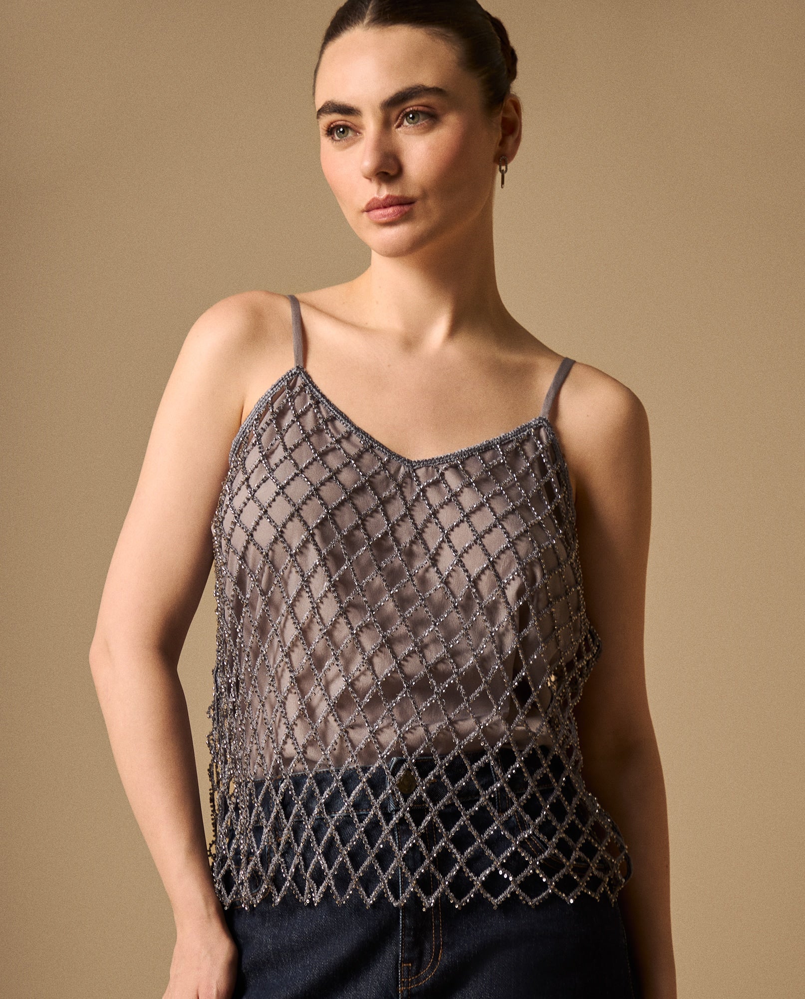 Top Bordado Geométrico con Lentejuelas - Gris 34_619G220_GRI134303_6