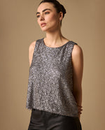 Blusa Lentejuelas Gris Plateado Sin Mangas - Gris